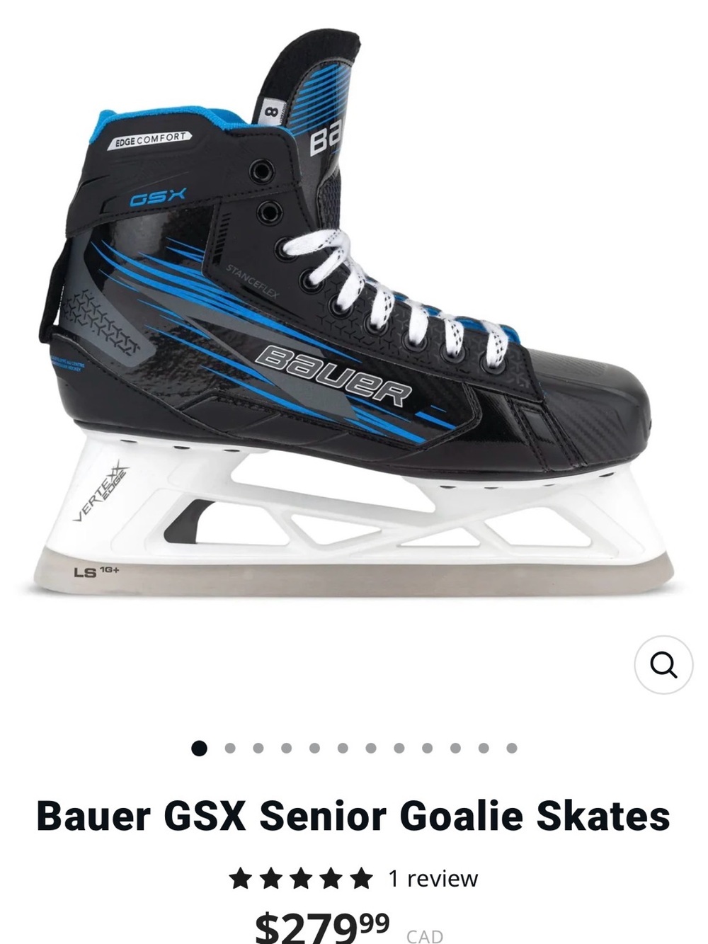 Bauer GSX Goalie Skates in Black and Blue Accents